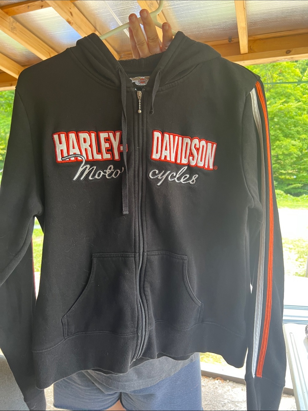 Harley-Davidson Black Zip Hoodie with Orange and White Stripes